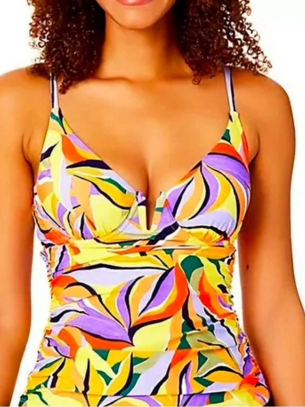 Anne Cole Ladies 2 Piece Tankini Swim Top High Waist Bottom Tropical M MINT!